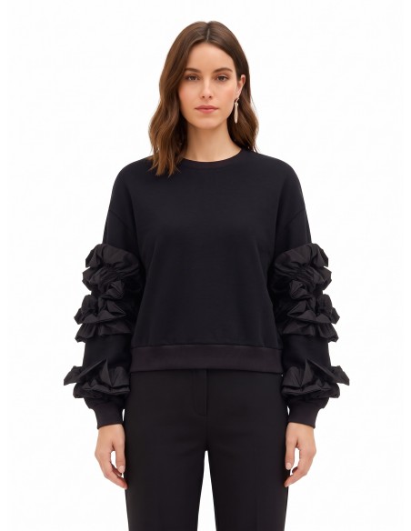 Sweat-shirt regular en coton avec volants en taffetas sur les manches Rinascimento