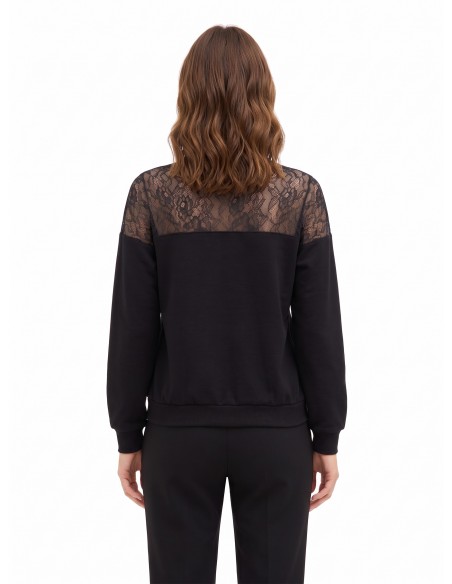 Sweat-shirt oversize en coton avec empiècement en dentelle Rinascimento