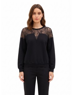 Oversized katoenen sweater met kanten inzetstuk Rinascimento