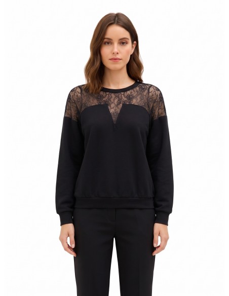 Oversized katoenen sweater met kanten inzetstuk Rinascimento