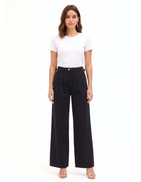 Jean super wide leg à plis avec boucles sur les côtés Rinascimento