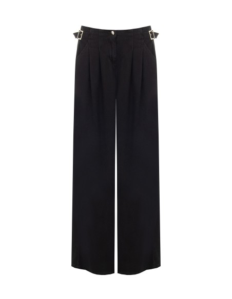 Jean super wide leg à plis avec boucles sur les côtés Rinascimento