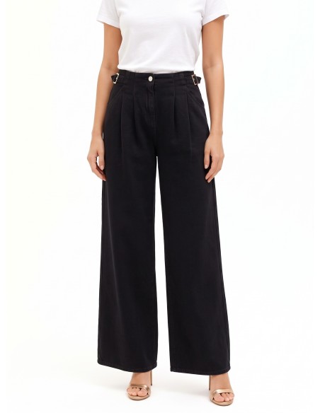Jean super wide leg à plis avec boucles sur les côtés Rinascimento