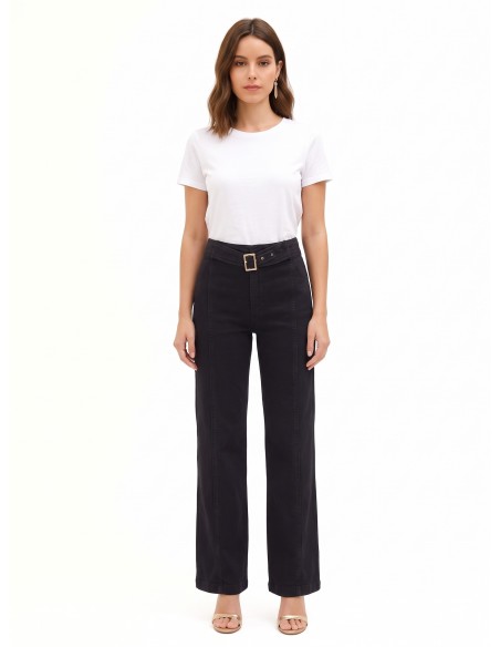 Jean wide leg avec ceinture intégrée et coutures centrales Rinascimento