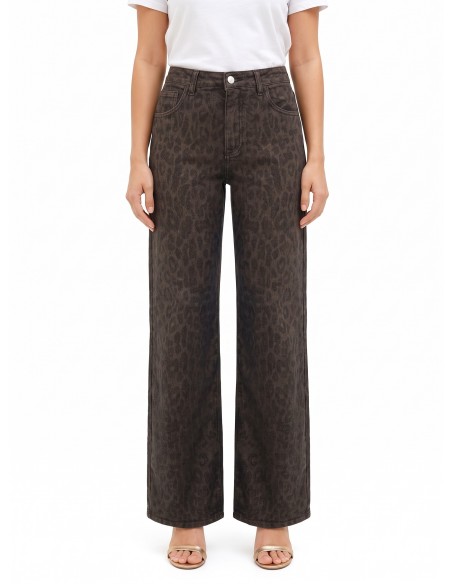 Jean wide leg extensibles et imprimés léopard Rinascimento