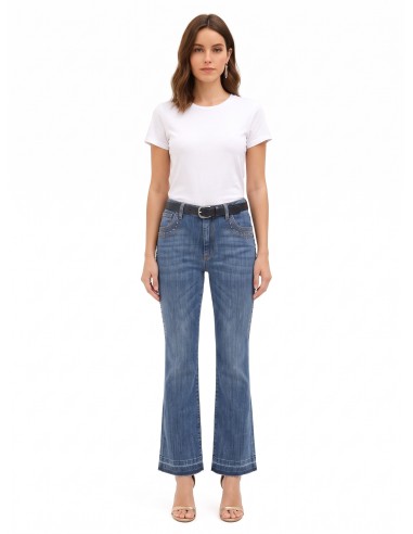 Jean flare extensible avec clous et ourlet effiloché Rinascimento