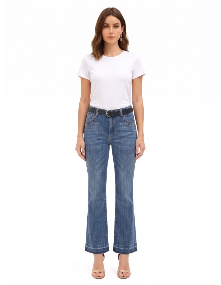 Jean flare extensible avec clous et ourlet effiloché Rinascimento
