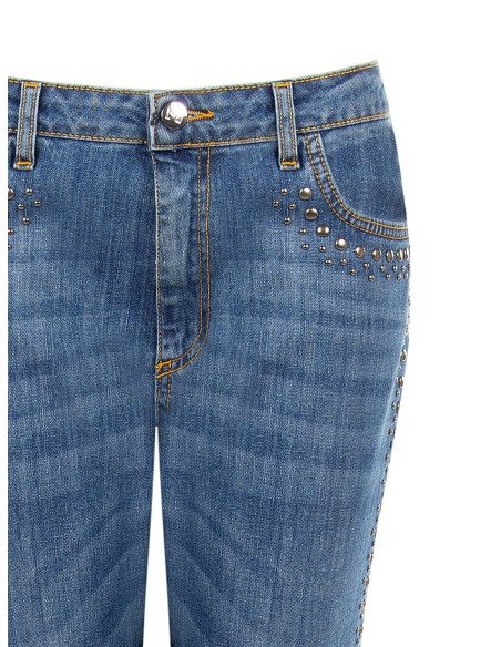 Stretch flare jeans met studs en uitgerafelde zoom Rinascimento