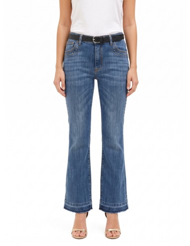Stretch flare jeans met studs en uitgerafelde zoom Rinascimento