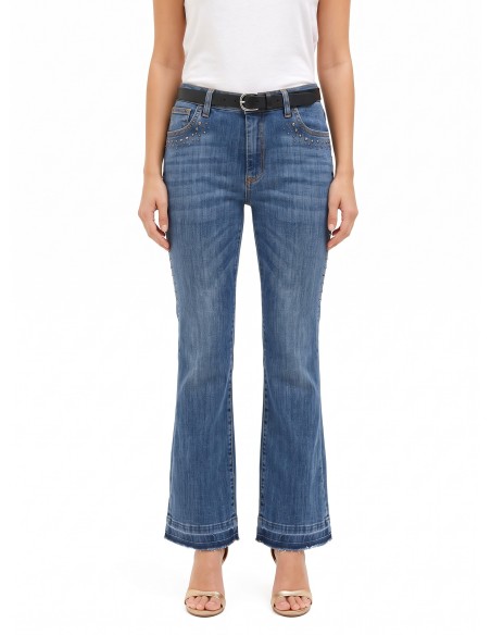 Jean flare extensible avec clous et ourlet effiloché Rinascimento