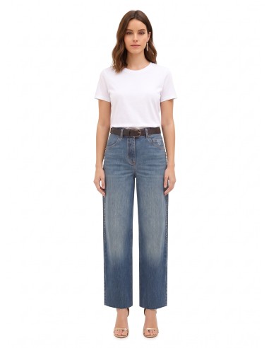 Jean wide leg avec clous et cristaux sur les côtés Rinascimento