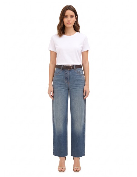 Wide-legjeans met studs en kristallen aan de zijkanten van Rinascimento