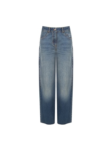 Jean wide leg avec clous et cristaux sur les côtés Rinascimento