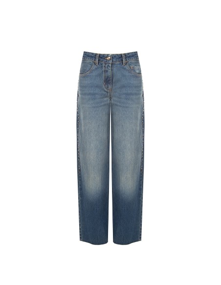 Jean wide leg avec clous et cristaux sur les côtés Rinascimento