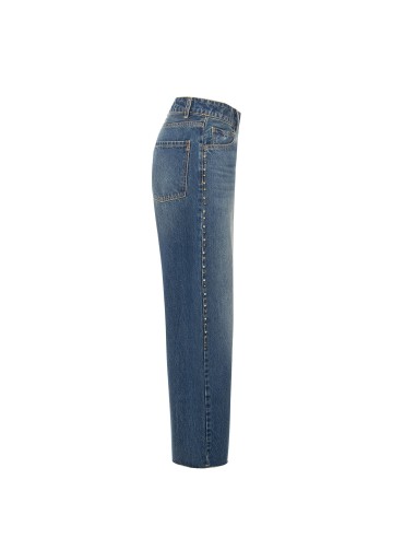 Wide-legjeans met studs en kristallen aan de zijkanten van Rinascimento