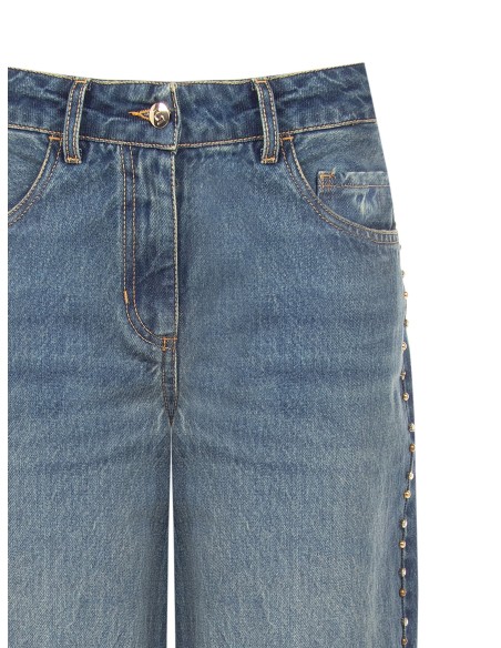 Jean wide leg avec clous et cristaux sur les côtés Rinascimento