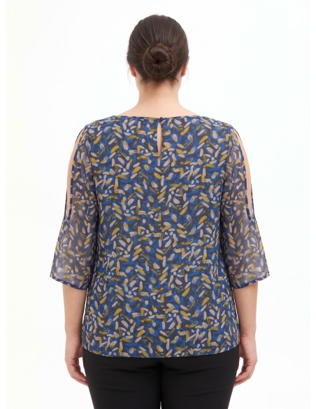 Blouse fluide Curvy en georgette avec décolleté goutte d’eau, épaules dénudées et détails en lurex Rinascimento Curvy