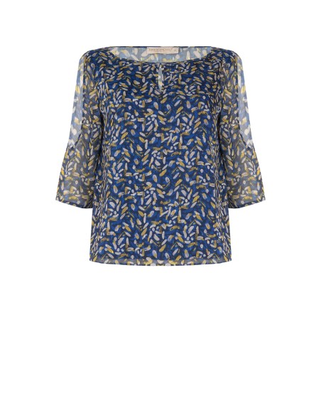 Vloeiende Curvy-blouse van georgette met druppelvormige halslijn, blote schouders en lurexdetails – Rinascimento Curvy