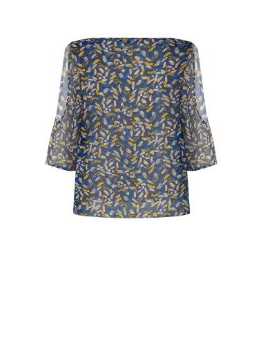 Vloeiende Curvy-blouse van georgette met druppelvormige halslijn, blote schouders en lurexdetails – Rinascimento Curvy