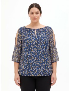 Blouse fluide Curvy en georgette avec décolleté goutte d’eau, épaules dénudées et détails en lurex Rinascimento Curvy