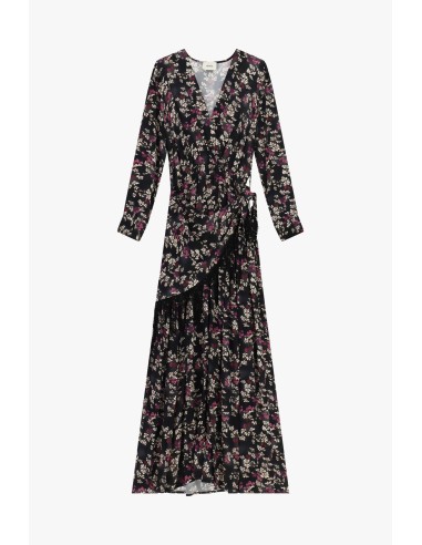 Robe longue portefeuille à imprimé floral avec ceinture à nœud Dixie