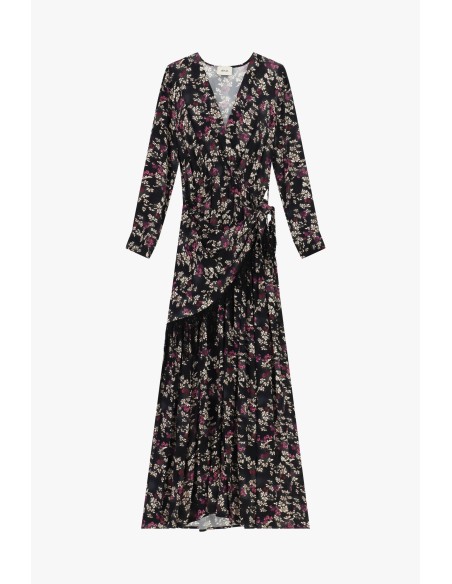 Robe longue portefeuille à imprimé floral avec ceinture à nœud Dixie