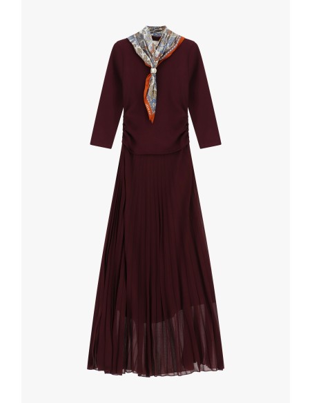 Robe longue avec jupe plissée et foulard imprimé Dixie