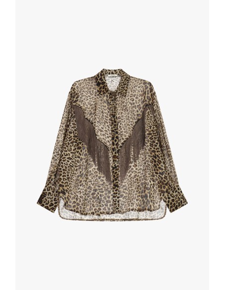 Oversized blouse met dierenprint en decoratieve franjes Dixie
