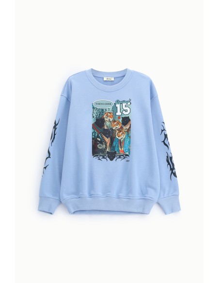 Dixie sweatshirt met ronde hals, grafische print en tribale details