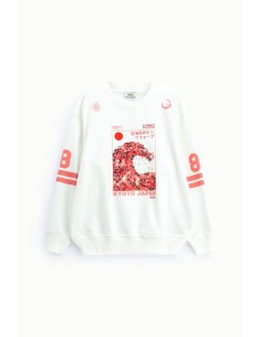 Sweat-shirt à col rond imprimé Kyoto avec détails graphiques Dixie