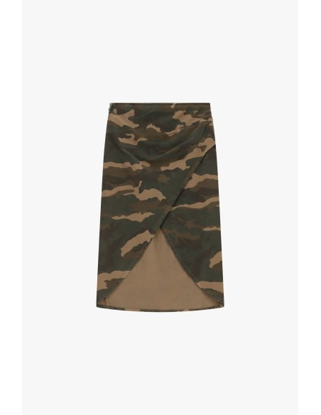 Jupe portefeuille à motif camouflage, longueur midi, Dixie