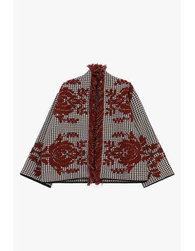 Dixie jacquardcape met bloemenmotief en franjes