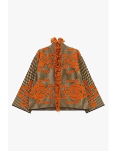 Dixie jacquardcape met bloemenmotief en franjes