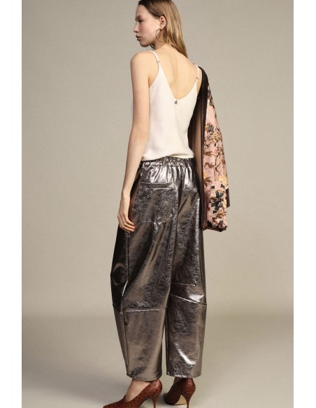 Pantalon large effet cuir taille haute Dixie