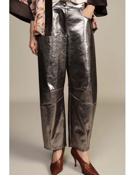 Dixie wijde broek met lederlook en hoge taille