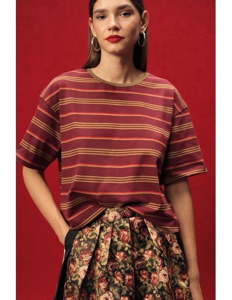 Dixie T-shirt met strepen, losse pasvorm en ronde hals
