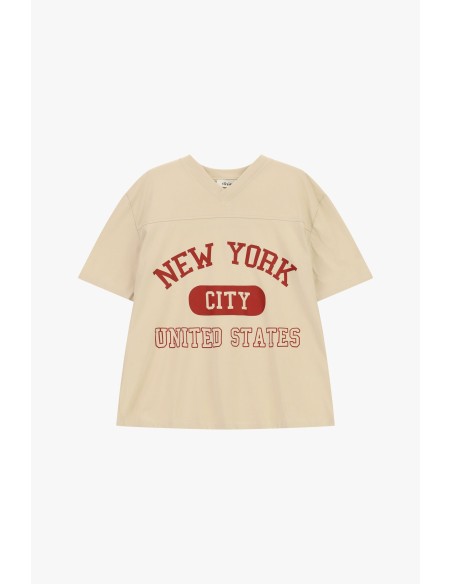 T-shirt à col rond avec imprimé New York et inscription Dixie