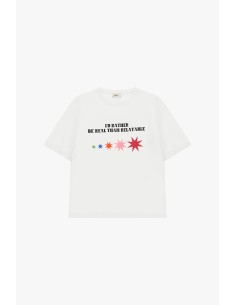 T-shirt à col rond avec imprimé phrase et étoiles colorées Dixie 2