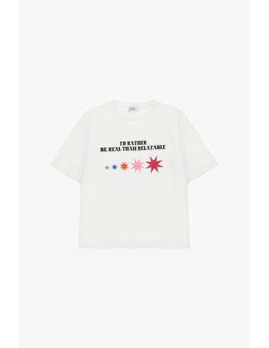 T-shirt à col rond avec imprimé phrase et étoiles colorées Dixie