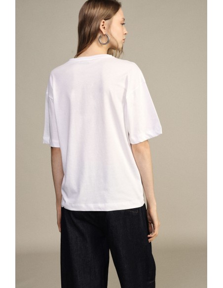 T-shirt à col rond avec imprimé phrase et étoiles colorées Dixie