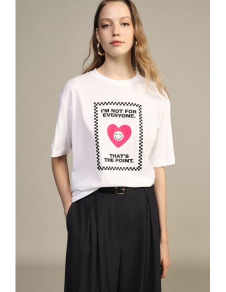 T-shirt à col rond imprimé cœur et phrase Dixie