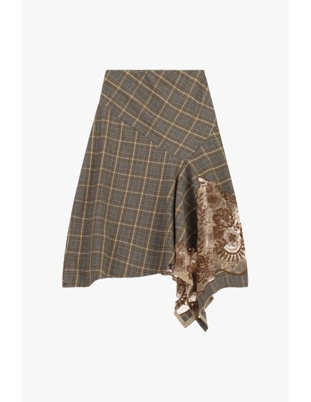Dixie midi-rok met ruitpatroon en asymmetrische inzetstuk