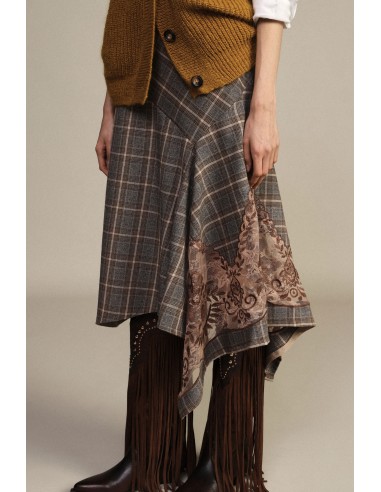 Dixie midi-rok met ruitpatroon en asymmetrische inzetstuk