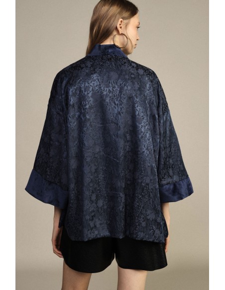 Manteau duster ample en jacquard avec bordures contrastantes Dixie