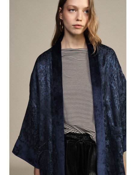 Manteau duster ample en jacquard avec bordures contrastantes Dixie