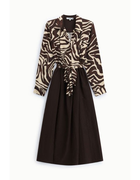 Robe midi à imprimé zébré, ceinture et col classique, s’il vous plaît