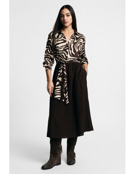 Robe midi à imprimé zébré, ceinture et col classique, s’il vous plaît