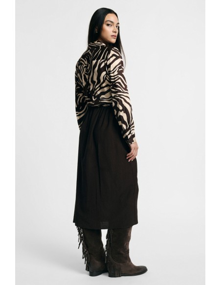 Robe midi à imprimé zébré, ceinture et col classique, s’il vous plaît