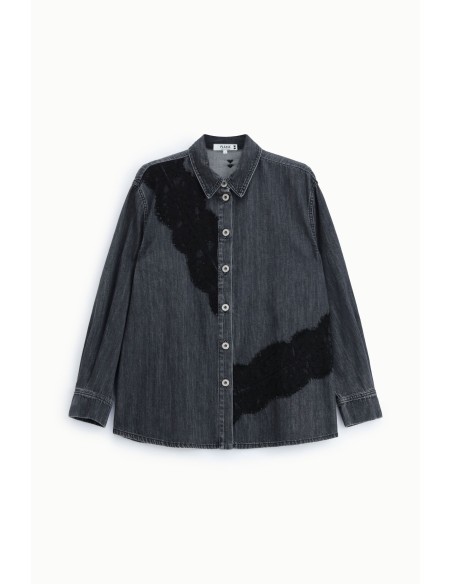 Chemisier en denim avec empiècements en dentelle et boutons S’il vous plaît