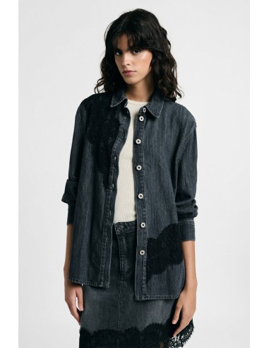 Chemisier en denim avec empiècements en dentelle et boutons S’il vous plaît